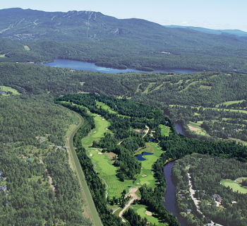 View of Le Diablo river and the Laurentian Mountains